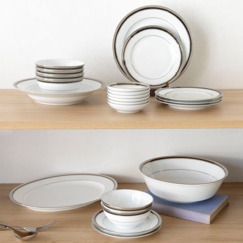  Bộ bát đĩa ăn châu Á cơ bản 22 món (cho 6 người) sứ trắng | Noritake Austin Platinum 4360L - D022AB 