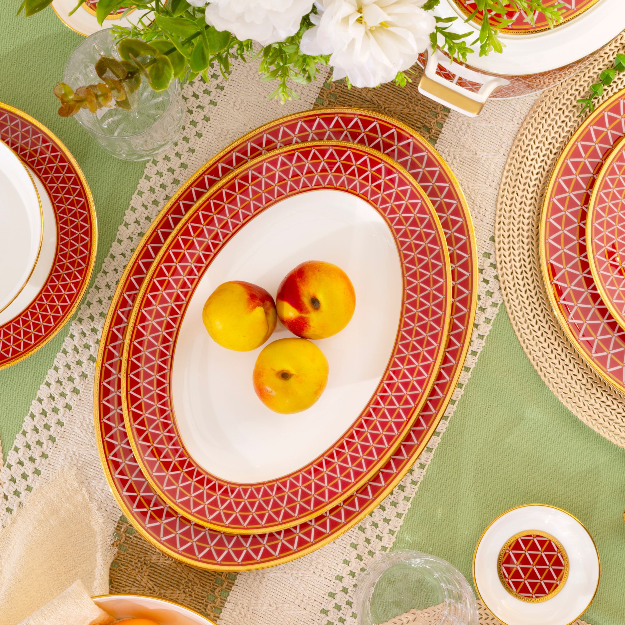 Bộ bát đĩa ăn châu Á đầy đủ 38 món (cho 6 người) sứ xương | Noritake Crochet 4966L - D038AD