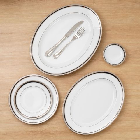  Bộ bát đĩa ăn châu Á đầy đủ 38 món (cho 6 người) sứ trắng | Noritake Austin Platinum 4360L - D038AB 