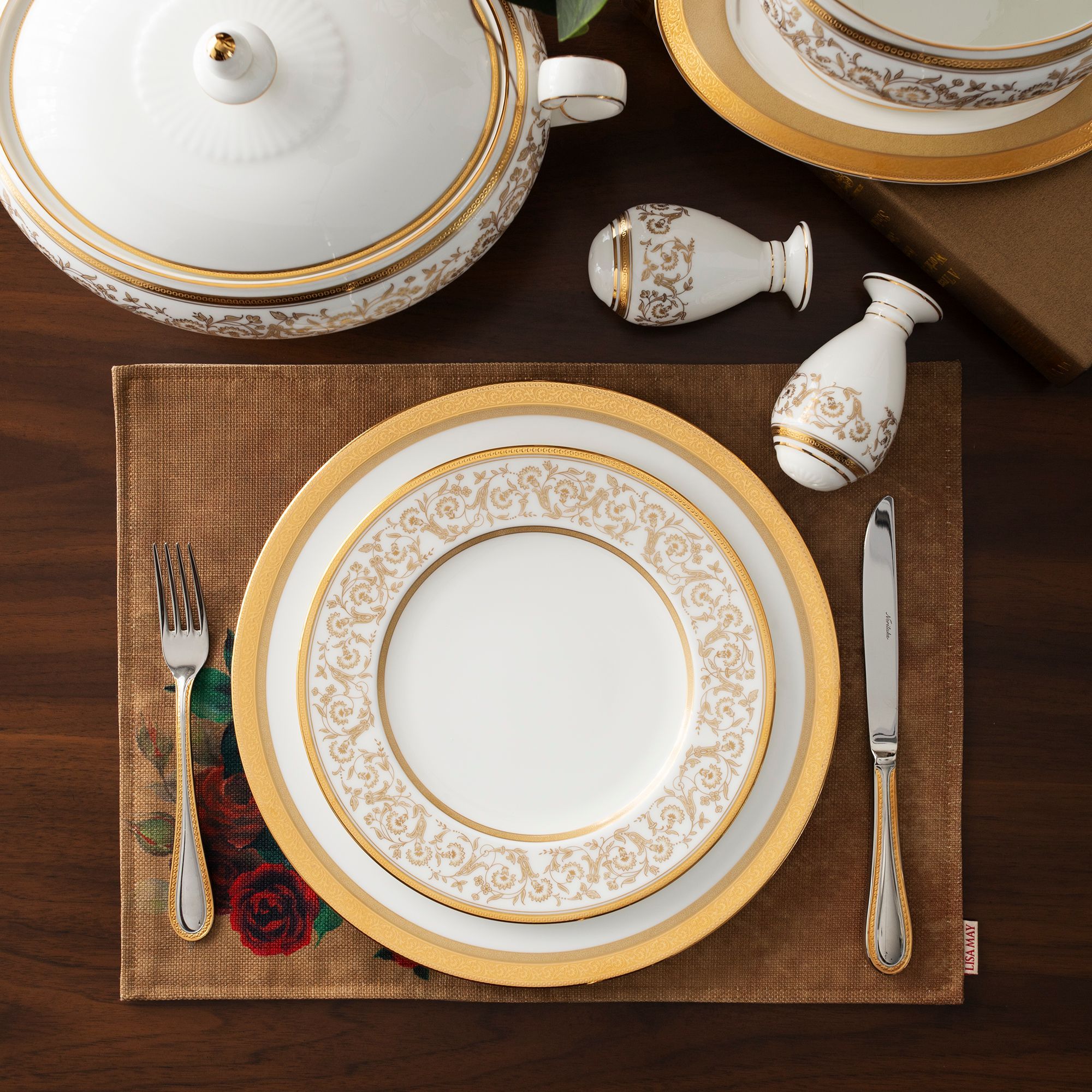 Bộ đĩa ăn kiểu Âu 22 món (cho 6 người) sứ xương | Noritake Summit Gold 4912L - D024AN