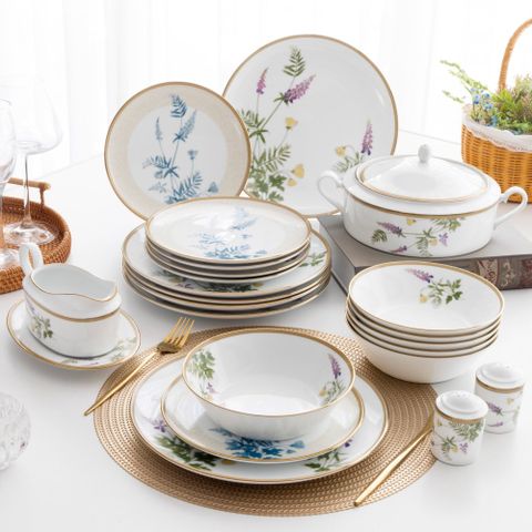  Bộ đĩa ăn kiểu Âu 22 món (cho 6 người) sứ trắng | Noritake New Morning 1738L - D024D 
