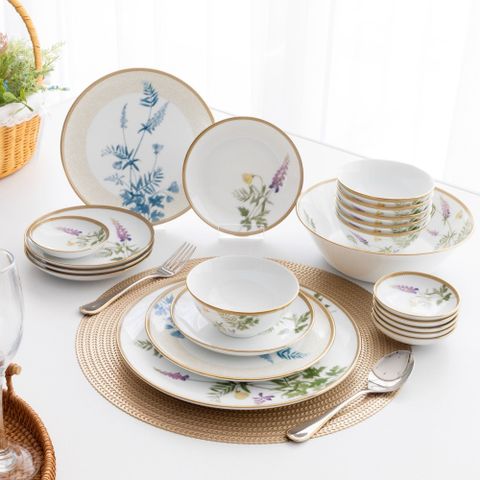  Bộ bát đĩa ăn châu Á cơ bản 22 món (cho 6 người) sứ trắng | Noritake New Morning 1738L - D022C 