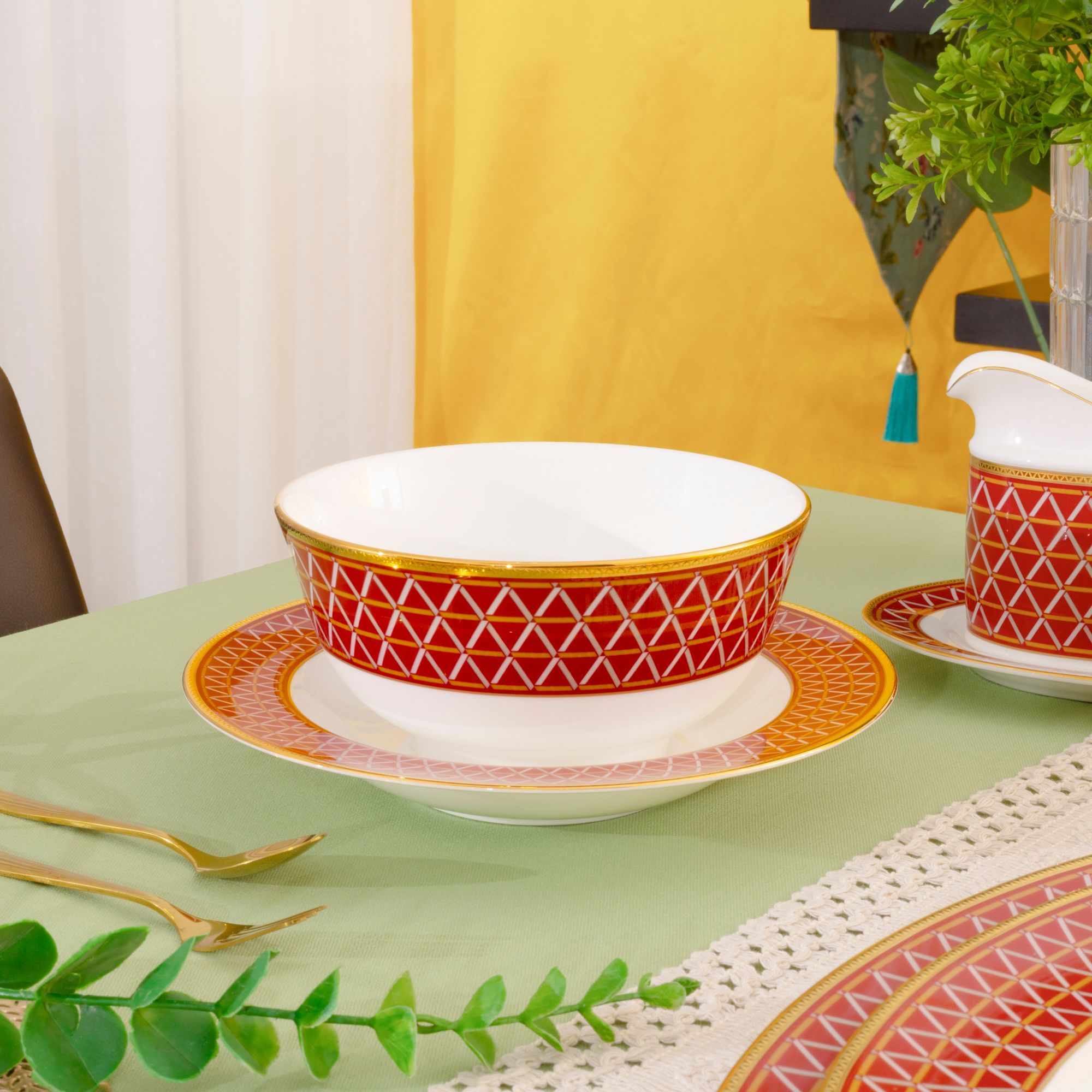 Bộ bát đĩa ăn châu Á đầy đủ 38 món (cho 6 người) sứ xương | Noritake Crochet 4966L - D038AD