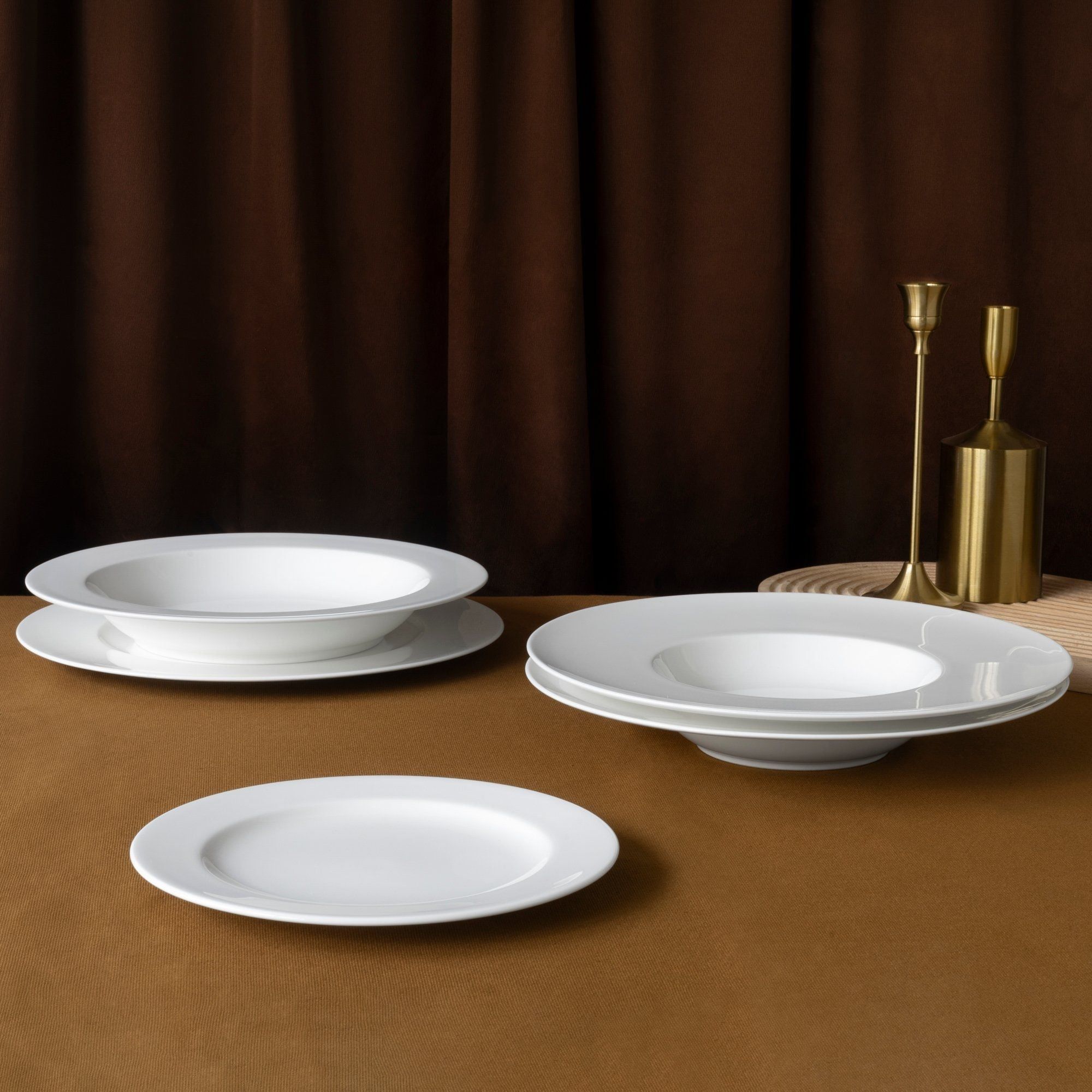 Bộ đĩa ăn kiểu Âu 22 món (đĩa tròn, cho 6 người) sứ xương | Noritake Plain White 9990L - D023ET