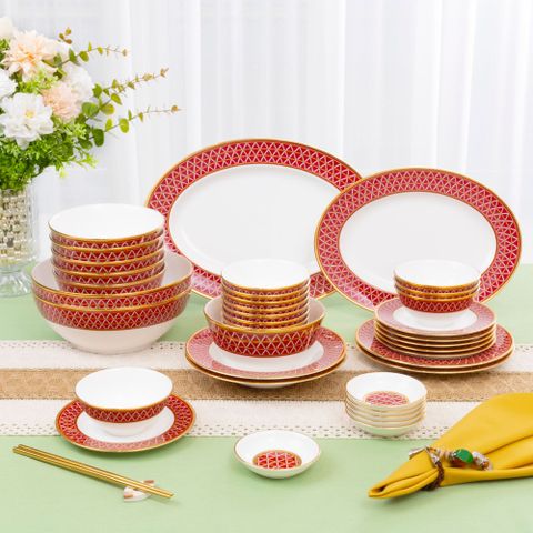  Bộ bát đĩa ăn châu Á đầy đủ 38 món (cho 6 người) sứ xương | Noritake Crochet 4966L - D038AD 