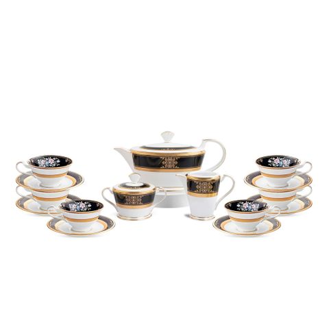  Bộ ấm chén trà (ấm 1.440ml, chén loe 220ml) 15 món sứ xương Nhật Bản | Noritake Evening Majesty 4818J - T017G 