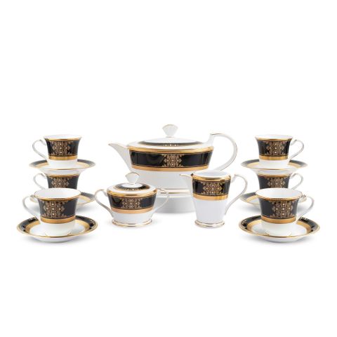  Bộ ấm chén uống trà (ấm 1.440ml, chén 220ml) 15 món sứ xương Nhật Bản | Noritake Evening Majesty 4818J - T017L 