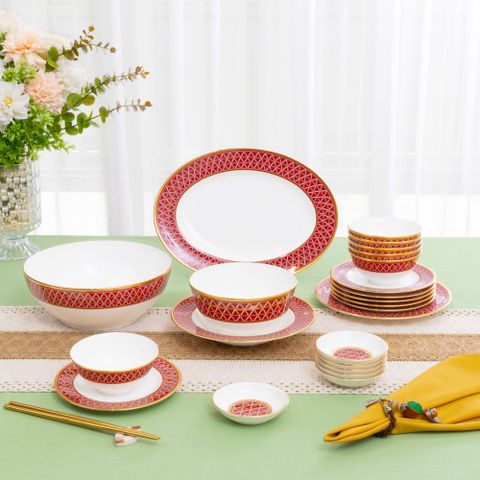  Bộ bát đĩa ăn châu Á cơ bản 22 món (cho 6 người) sứ xương | Noritake Crochet 4966L - D022AB 