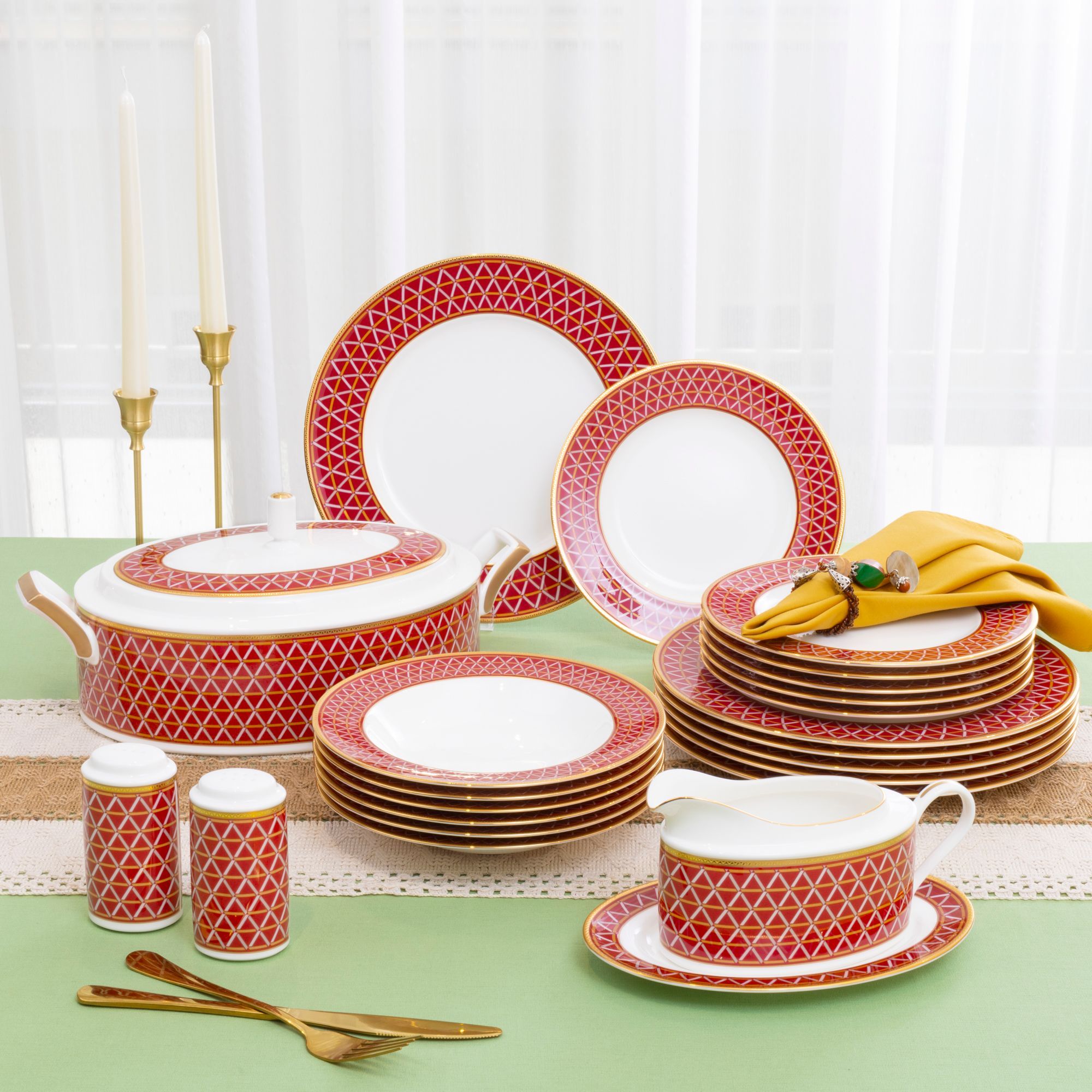 Bộ đĩa ăn kiểu Âu 22 món (cho 6 người) sứ xương | Noritake Crochet 4966L - D024AP