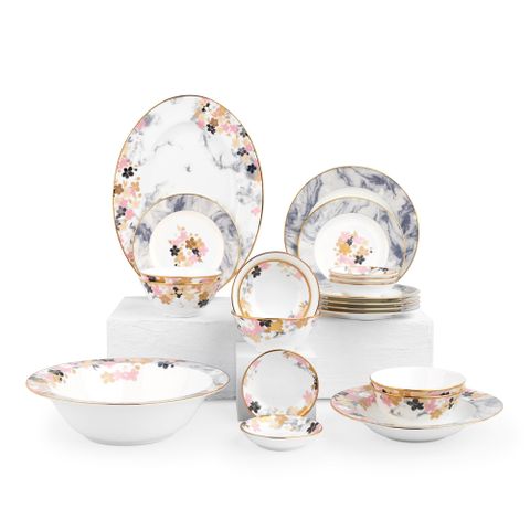 Bộ bát đĩa ăn châu Á cơ bản 22 món (cho 6 người) sứ xương | Noritake Moonlit Blossoms 4969L - D022AB 