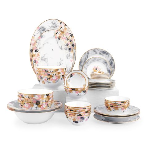  Bộ bát đĩa ăn châu Á đầy đủ 38 món (cho 6 người) sứ xương | Noritake Moonlit Blossoms 4969L - D038AC 