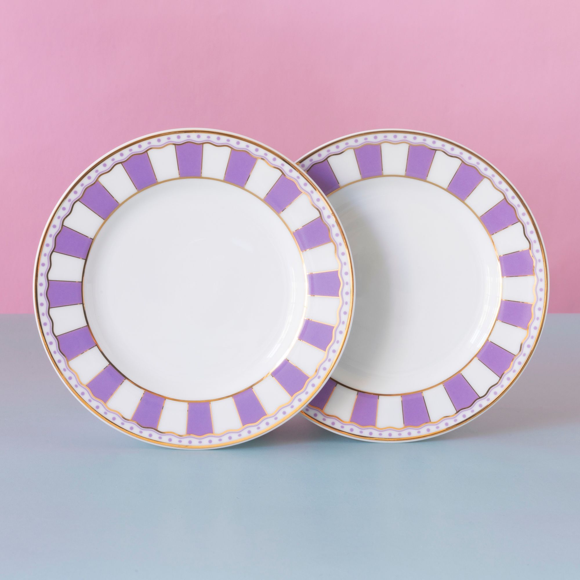 Bộ 02 đĩa tròn cỡ nhỏ 16,3cm (tím lavender) sứ trắng | Noritake CRNIVL Lavender M-248L - Q002N