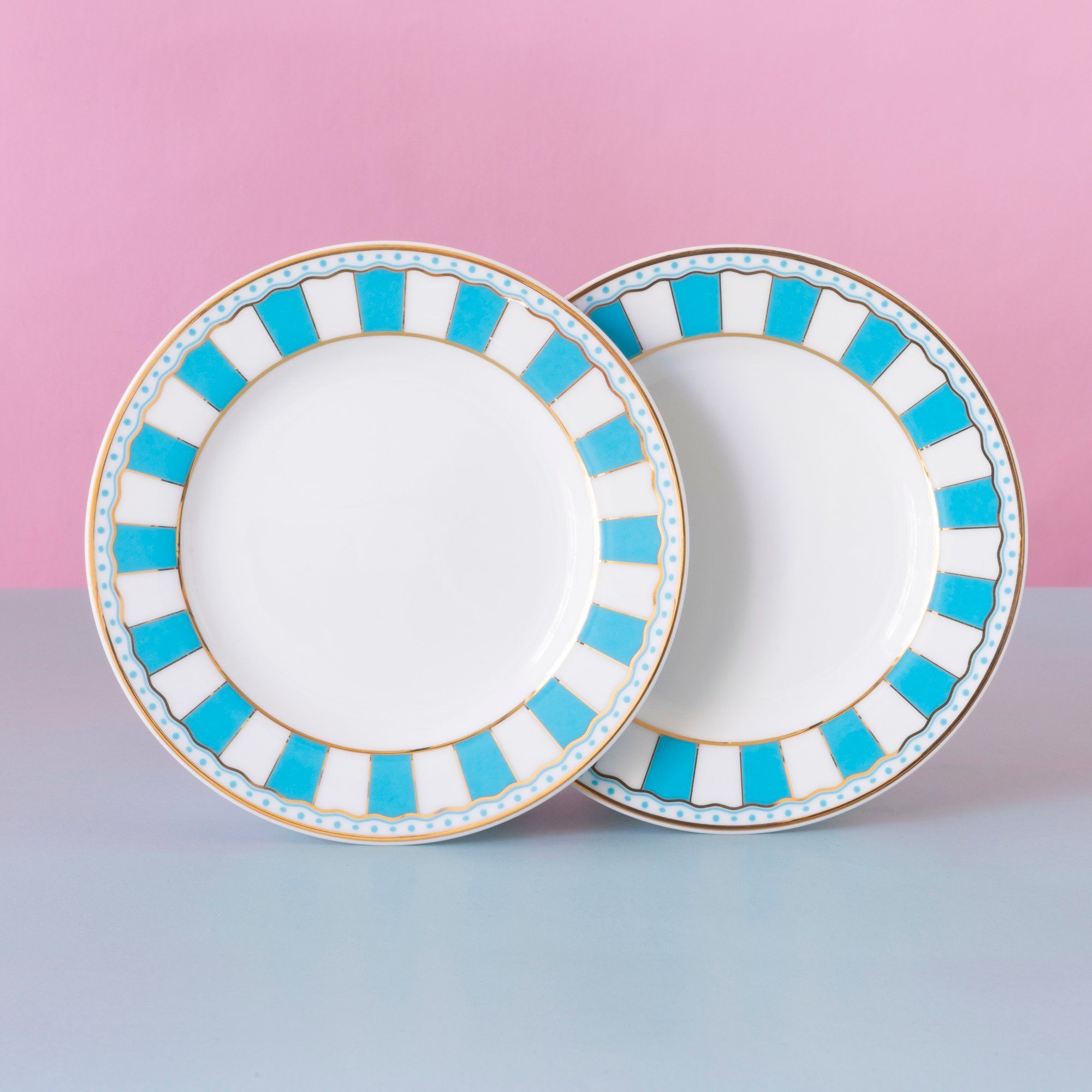 Bộ 02 đĩa tròn cỡ nhỏ 16,3cm (xanh dương pastel) sứ trắng | Noritake CRNIVL Light Blue M-253L - Q002N