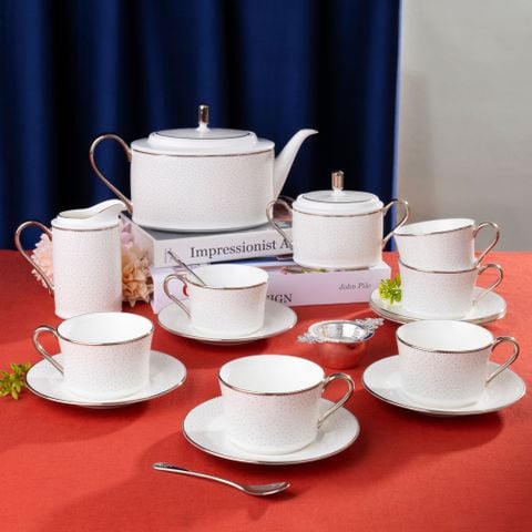  Bộ ấm chén uống trà (ấm 1.250ml, chén 245ml) 15 món sứ xương | Noritake Broome Street 4913L - T017A 