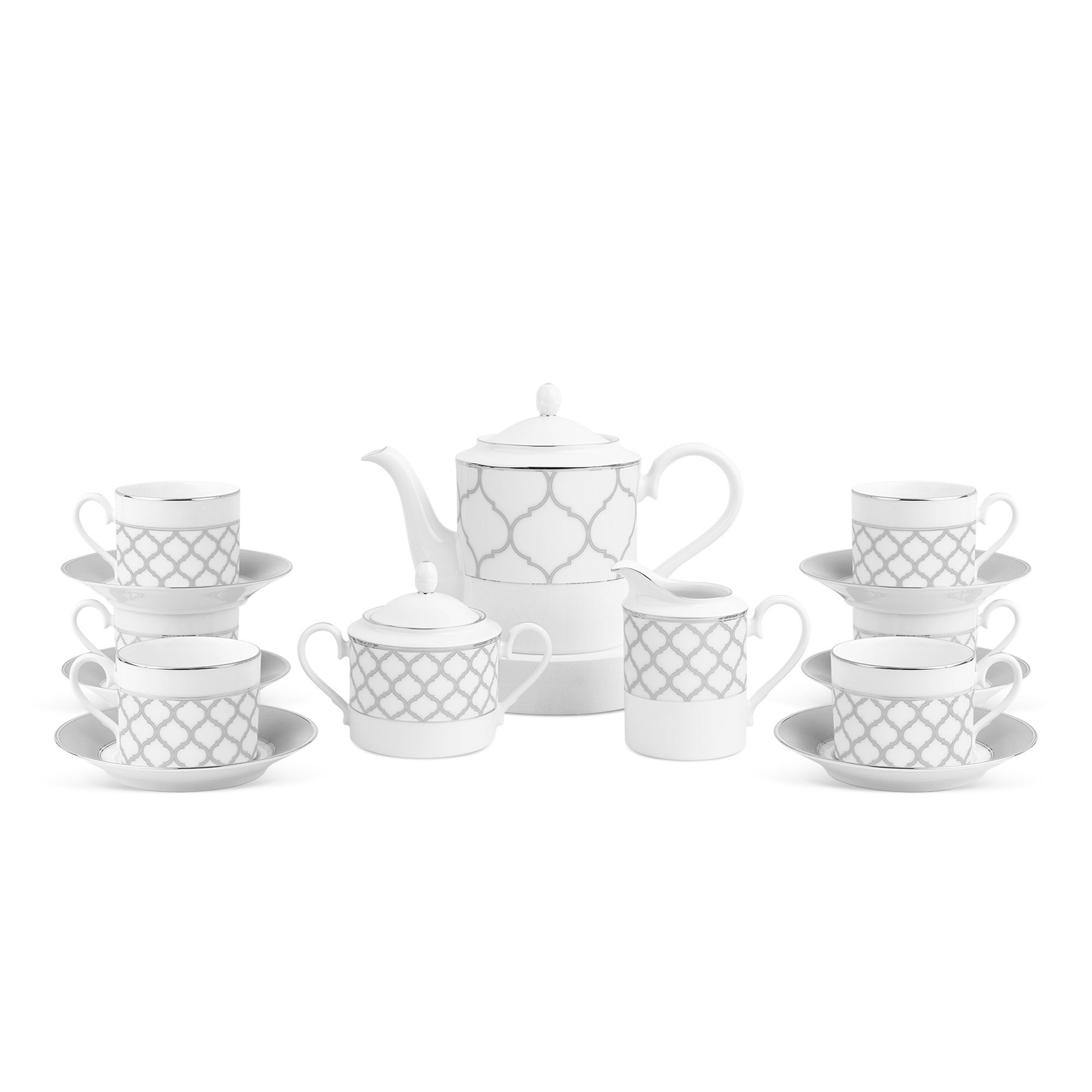 Bộ ấm chén uống trà (ấm 1.500ml, chén 240ml) 15 món sứ trắng | Noritake Eternal Palace 1717L - T017A
