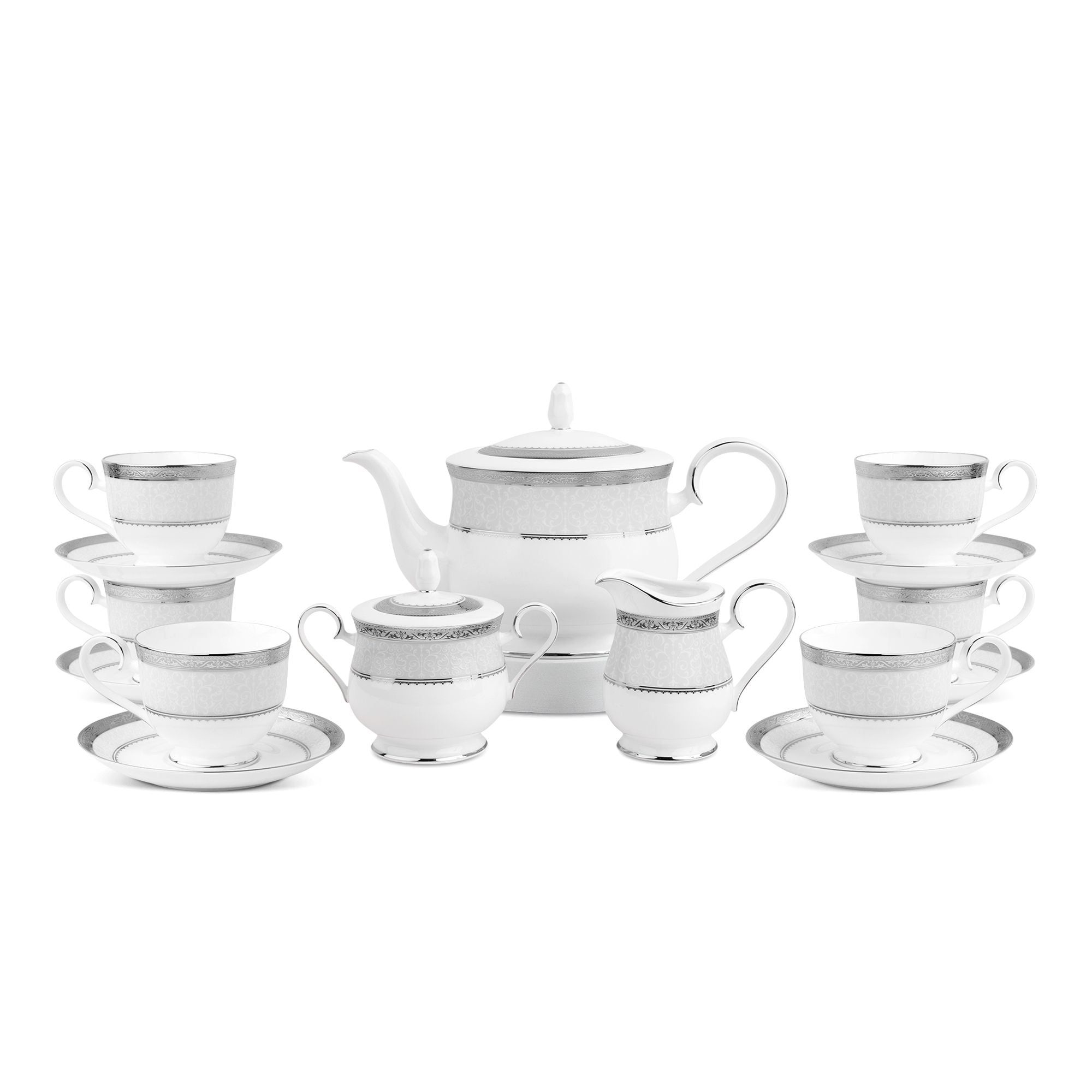 Bộ ấm chén uống trà (ấm 1.300ml, chén 230ml) 15 món sứ xương | Noritake Odessa Platinum 4875L - T017A