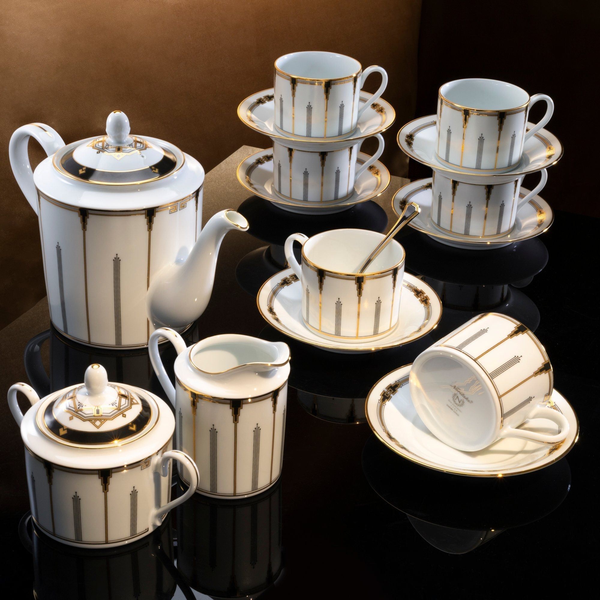 Bộ ấm chén uống trà (ấm 1.500ml, chén 240ml) 15 món sứ trắng | Noritake Empire Gold 1786L - T017A