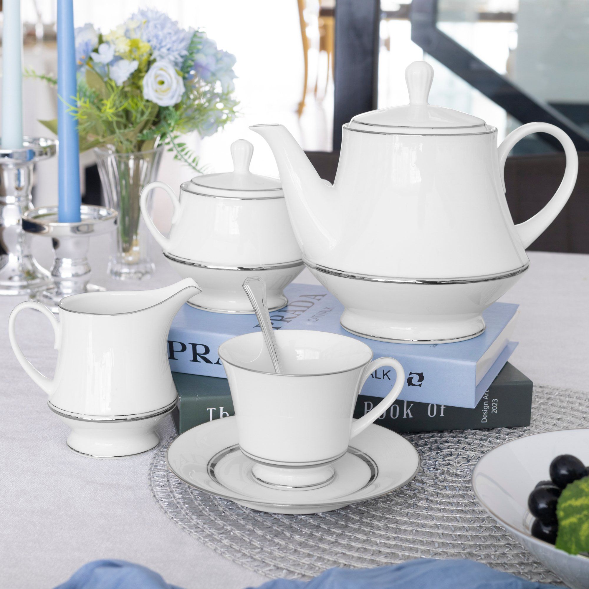 Bộ ấm chén uống trà (ấm 1.200ml, chén 230ml) 15 món sứ trắng | Noritake Galaxy L554L - T017A