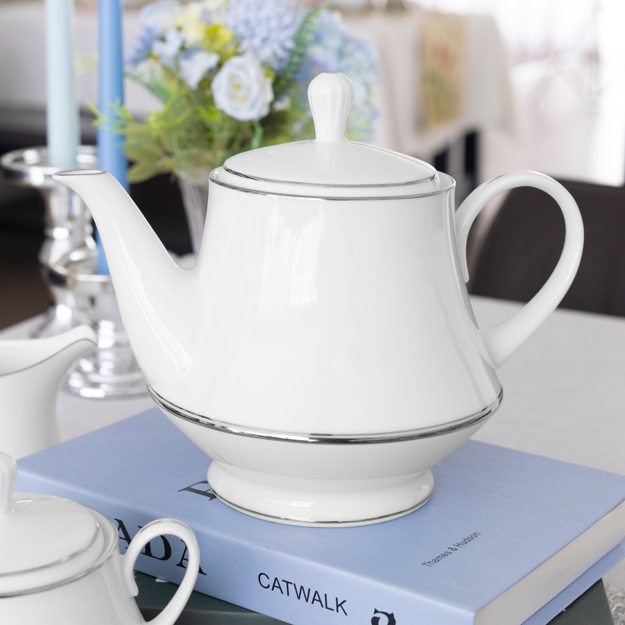 Bộ ấm chén uống trà (ấm 1.200ml, chén 230ml) 15 món sứ trắng | Noritake Galaxy L554L - T017A