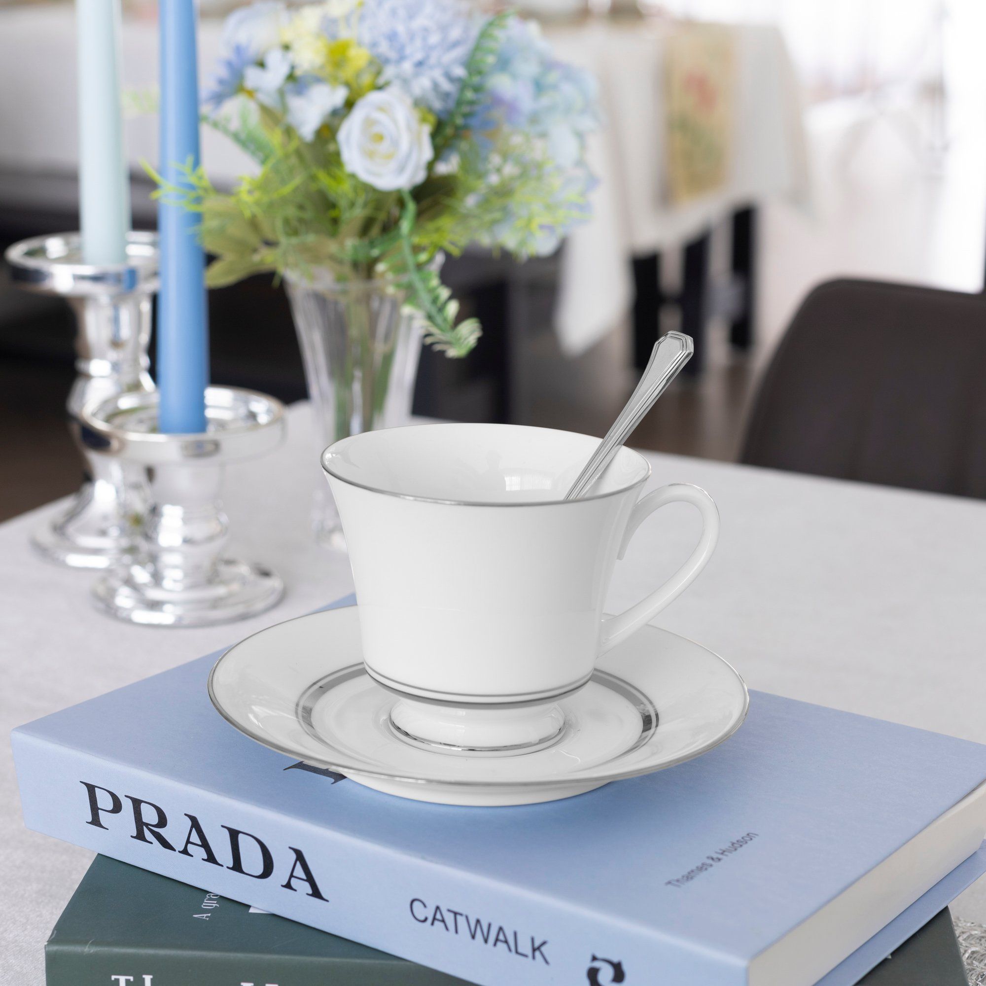 Bộ ấm chén uống trà (ấm 1.200ml, chén 230ml) 15 món sứ trắng | Noritake Galaxy L554L - T017A