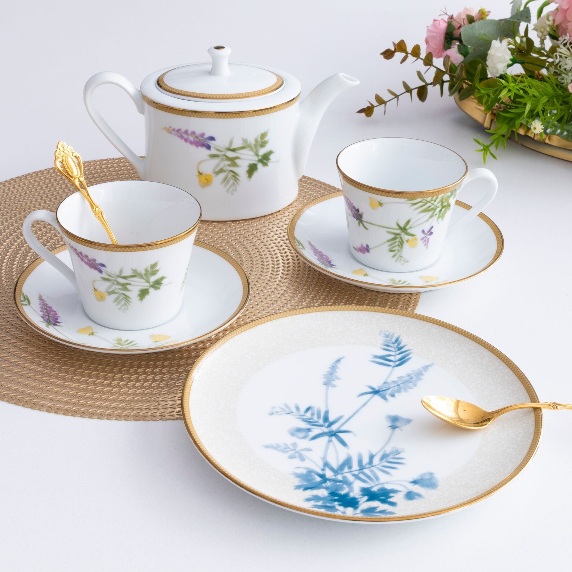 Bộ ấm chén uống trà chiều (ấm 630ml, chén 250ml) 6 món sứ trắng | Noritake New Morning 1738L - T07A