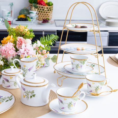  Bộ ấm chén uống trà (ấm 1.075ml, chén 250ml) 15 món sứ trắng | Noritake New Morning 1738L - T017C 