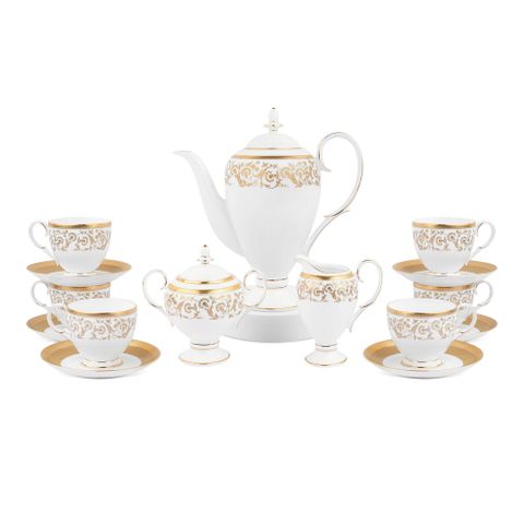  Bộ ấm chén uống cà phê (ấm 1.490ml, chén 250ml) 18 món sứ xương | Noritake Summit Gold 4912L - C020AB 