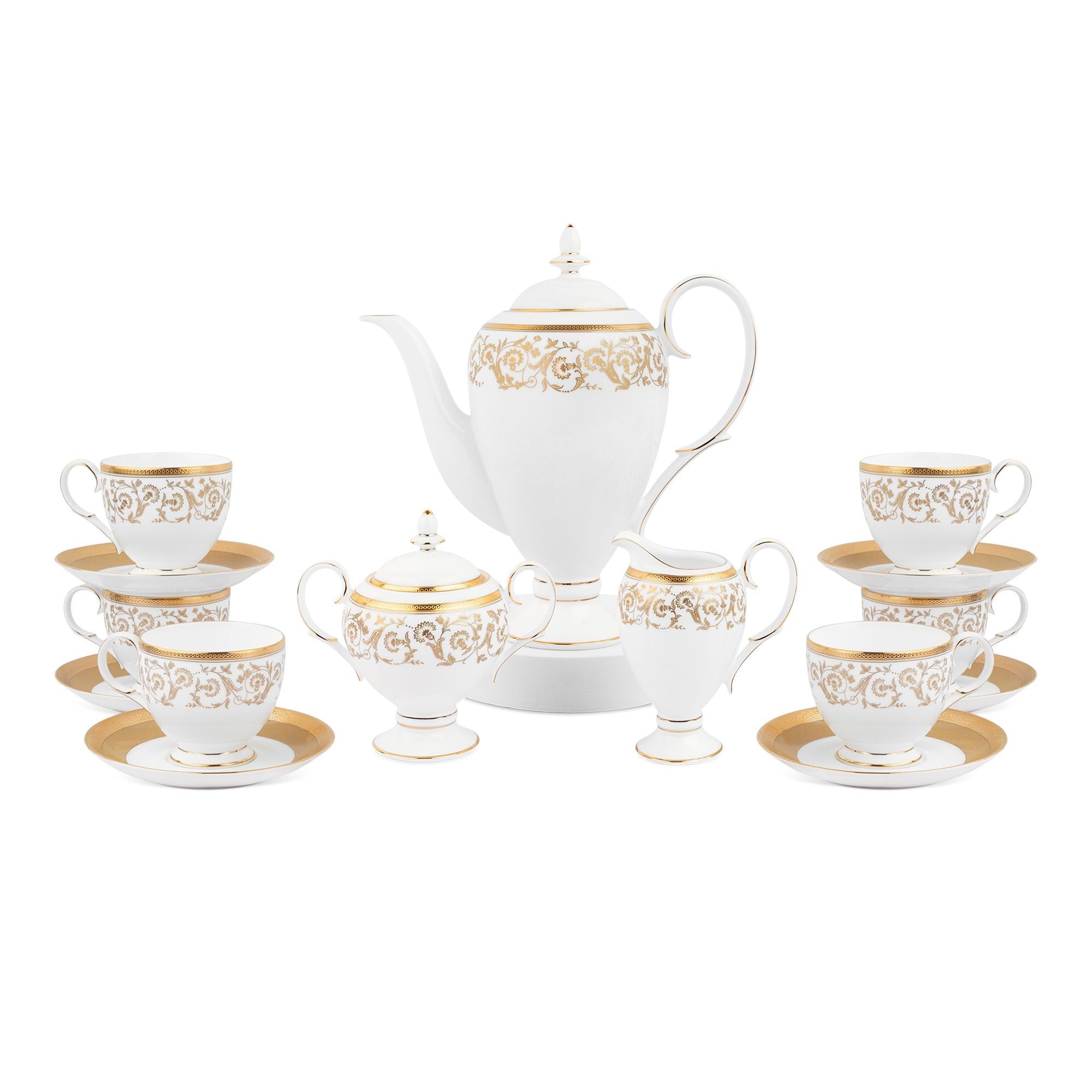 Bộ ấm chén uống cà phê (ấm 1.490ml, chén 250ml) 18 món sứ xương | Noritake Summit Gold 4912L - C020AB