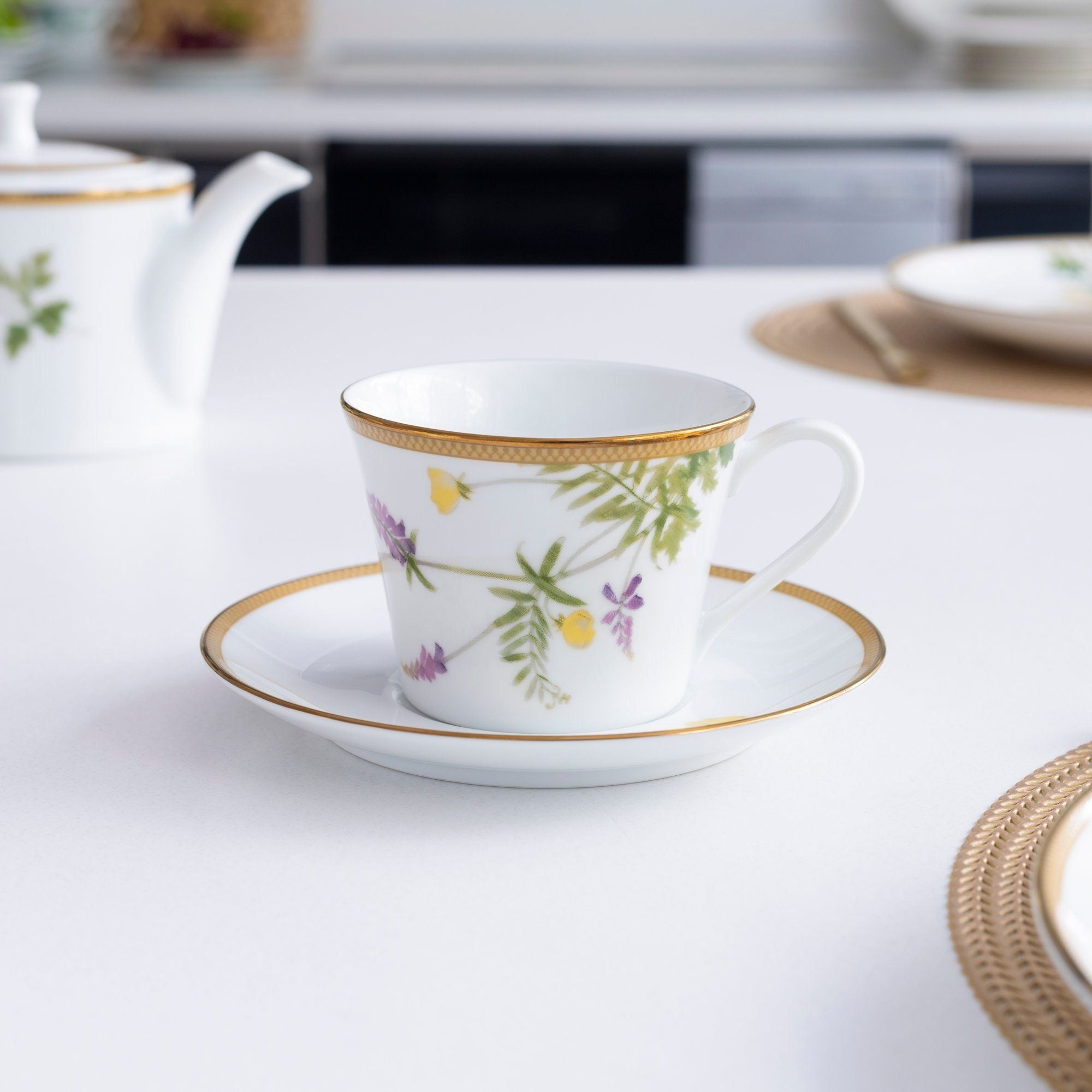 Bộ ấm chén uống trà chiều (ấm 630ml, chén 250ml) 6 món sứ trắng | Noritake New Morning 1738L - T07A