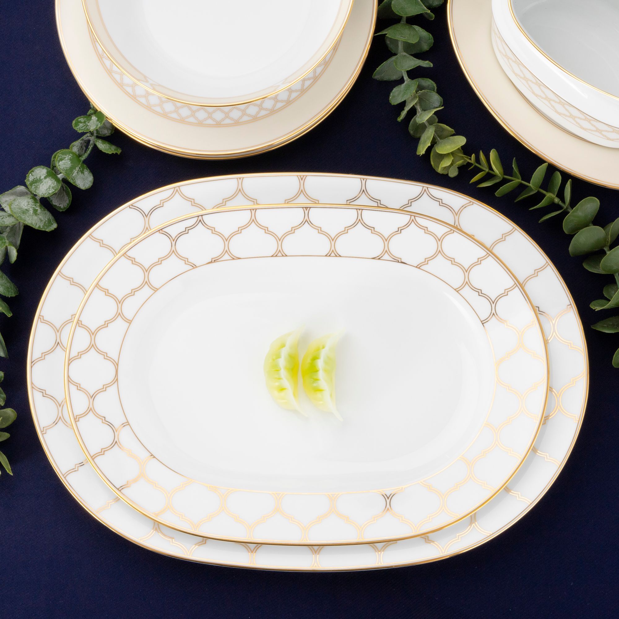 Bộ bát đĩa ăn châu Á đầy đủ 38 món (cho 6 người) sứ trắng | Noritake Eternal Palace Gold 1728L - D038AB