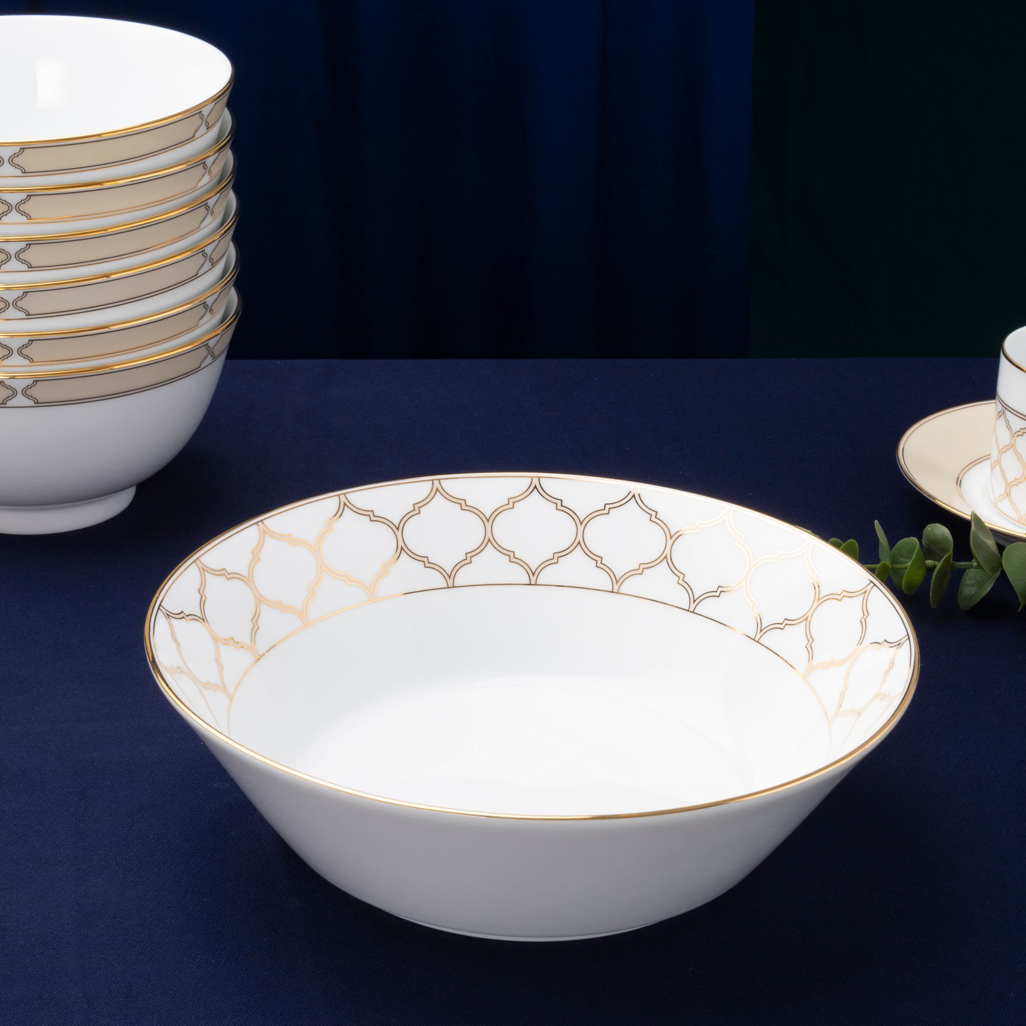 Bộ bát đĩa ăn châu Á cơ bản 22 món (cho 6 người) sứ trắng | Noritake Eternal Palace Gold 1728L - D022AB