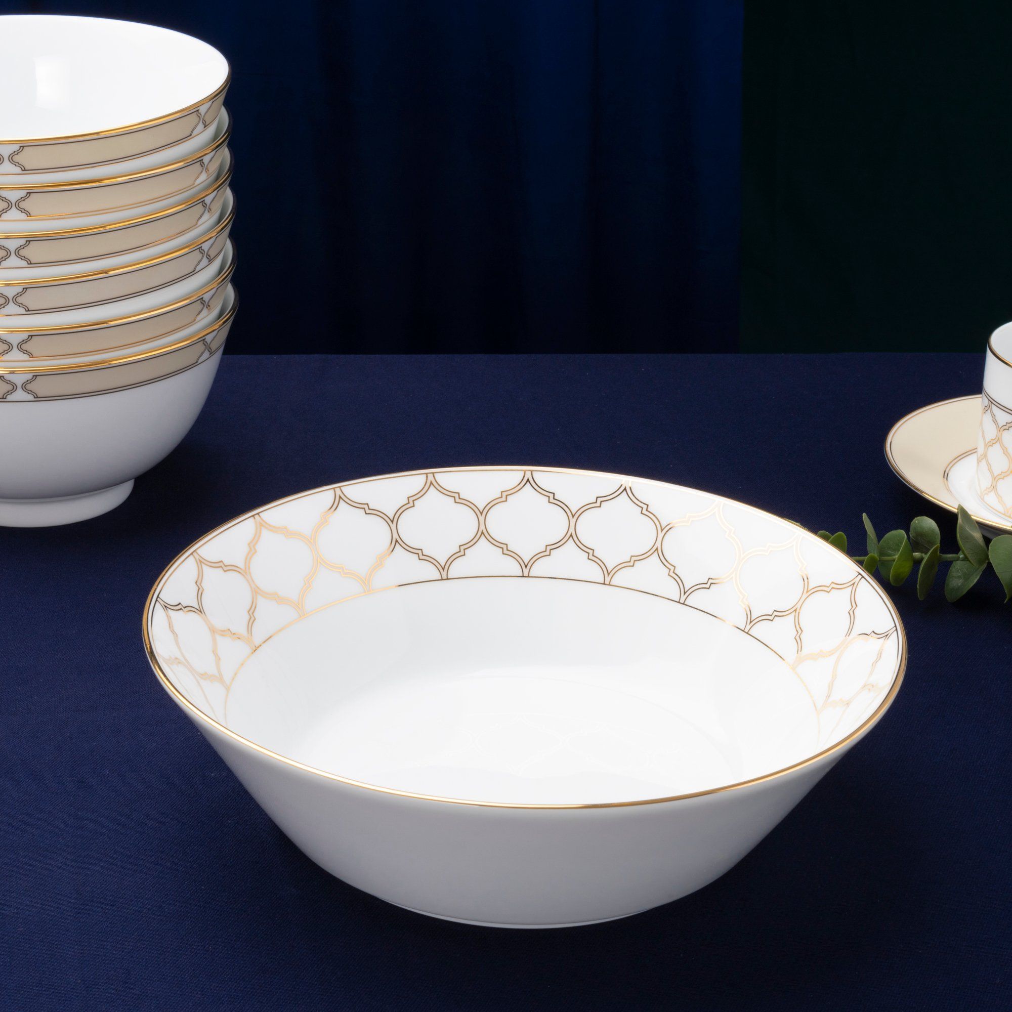 Bộ bát đĩa ăn châu Á đầy đủ 38 món (cho 6 người) sứ trắng | Noritake Eternal Palace Gold 1728L - D038AB