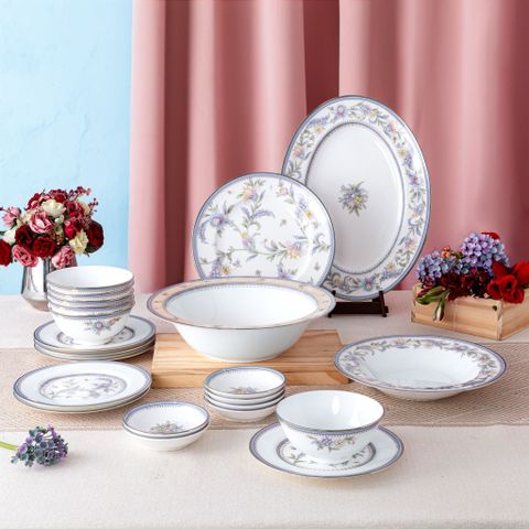 Bộ bát đĩa ăn châu Á cơ bản 22 món (cho 6 người) sứ xương | Noritake Jardin Fleuri 4910L - D022AB 