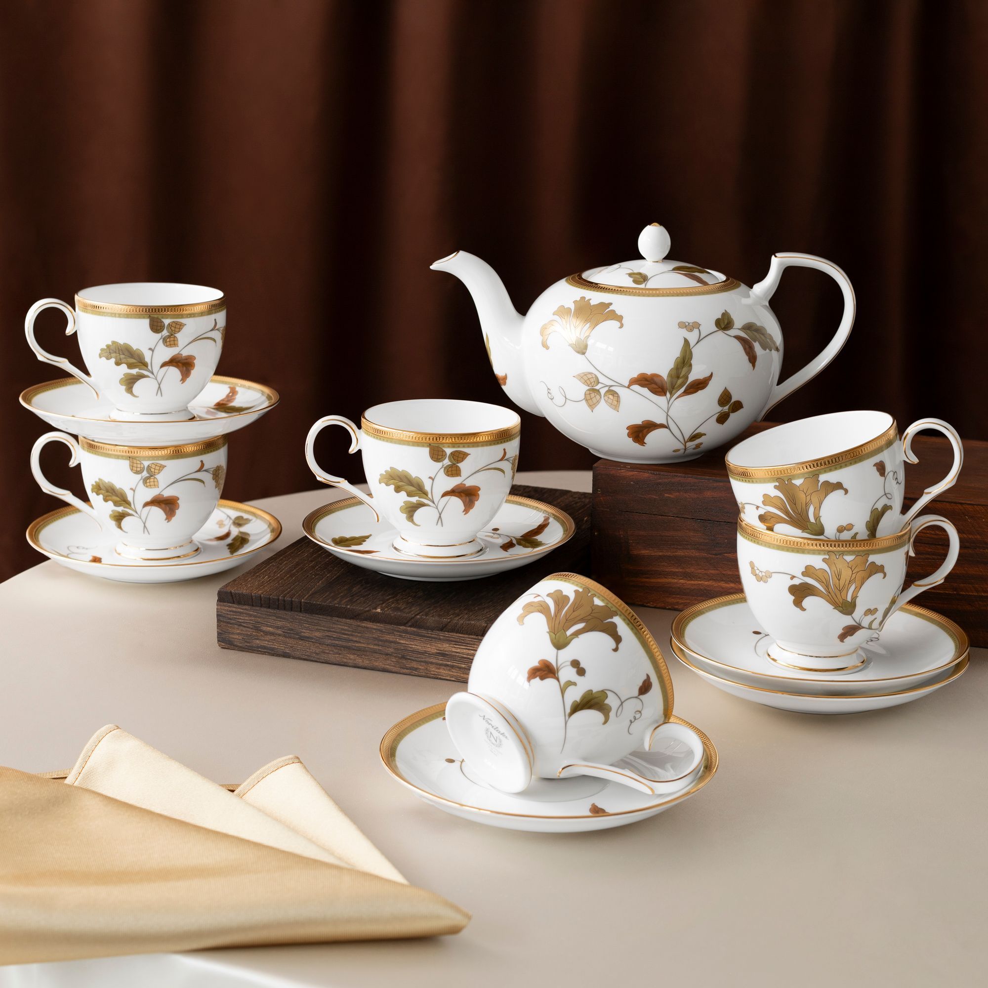 Bộ ấm chén uống trà (ấm 1.150ml, chén 250ml) 13 món sứ xương | Noritake Islay  4885L - T014R