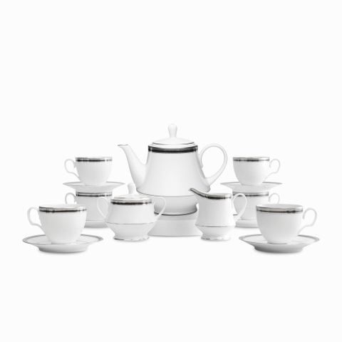 Bộ ấm chén uống trà (ấm 1.200ml, chén 250ml) 15 món sứ trắng | Noritake Austin Platinum 4360L - T017A
