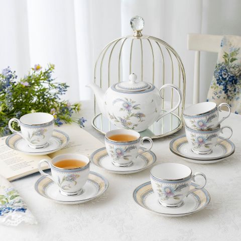  Bộ ấm chén uống trà nhỏ (ấm 650ml, chén 105ml) 13 món sứ xương | Noritake Jardin Fleuri 4910L - T014S 