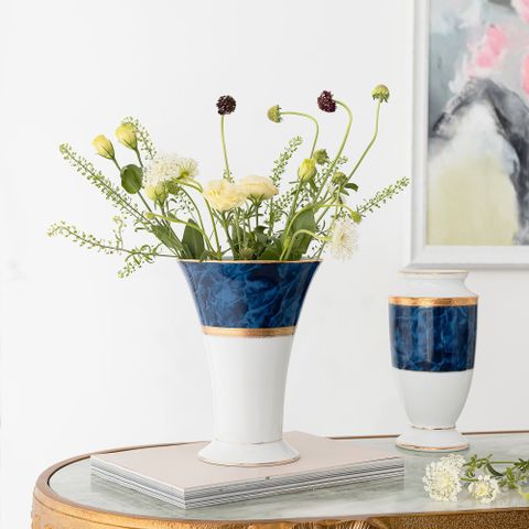  Bình hoa (lọ hoa) trang trí thân bầu cao 23cm (màu lam - sapphire) sứ trắng | Noritake Majestic Blue M-165L - T91875K 