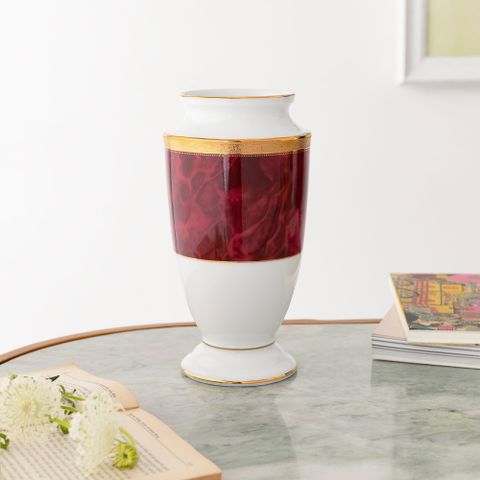  Bình hoa (lọ hoa) trang trí thân bầu cao 23cm (màu đỏ - ruby) sứ trắng | Noritake Majestic Burgun M-166L - T91875K 