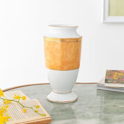  Bình hoa (lọ hoa) trang trí thân bầu cao 23cm (màu vàng - thạch anh) sứ trắng | Noritake Majestic Yellow M-168L - T91875K 