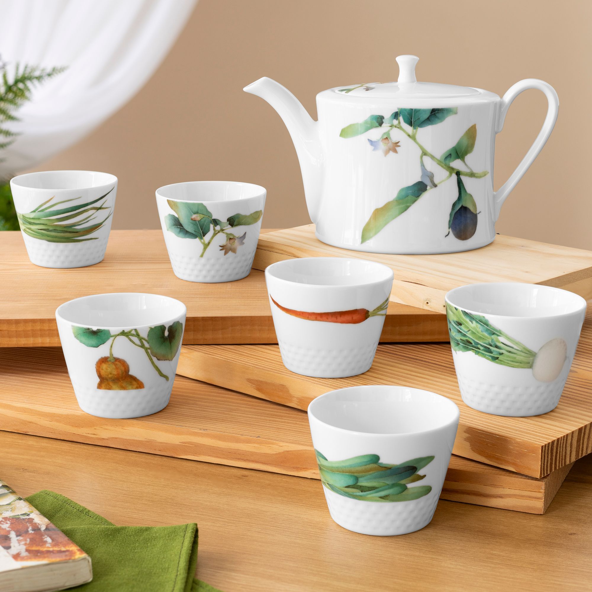 Bộ ấm chén uống trà Nhật (ấm 1.075ml, chén 220ml) 07 món sứ trắng | Noritake Kyoka Shunsai 1620-17L - T08A