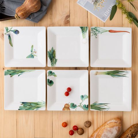  Bộ 06 đĩa vuông cỡ vừa cạnh dài 23,2cm sứ trắng | Noritake Kyoka Shunsai 1620-17L - Q006WN 