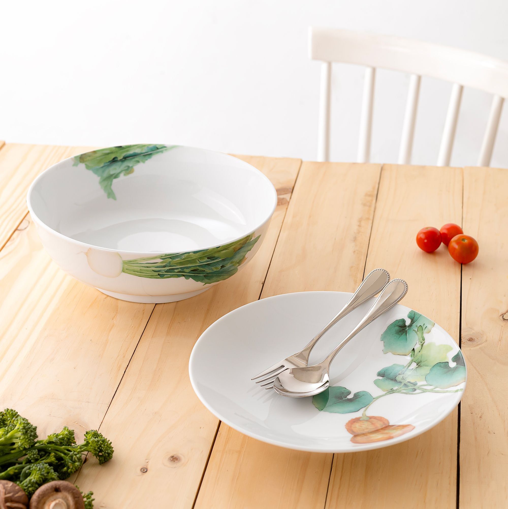 Bộ bát đĩa ăn châu Á cơ bản 22 món (cho 6 người) sứ trắng | Noritake Kyoka Shunsai 1620-17L - D022AC