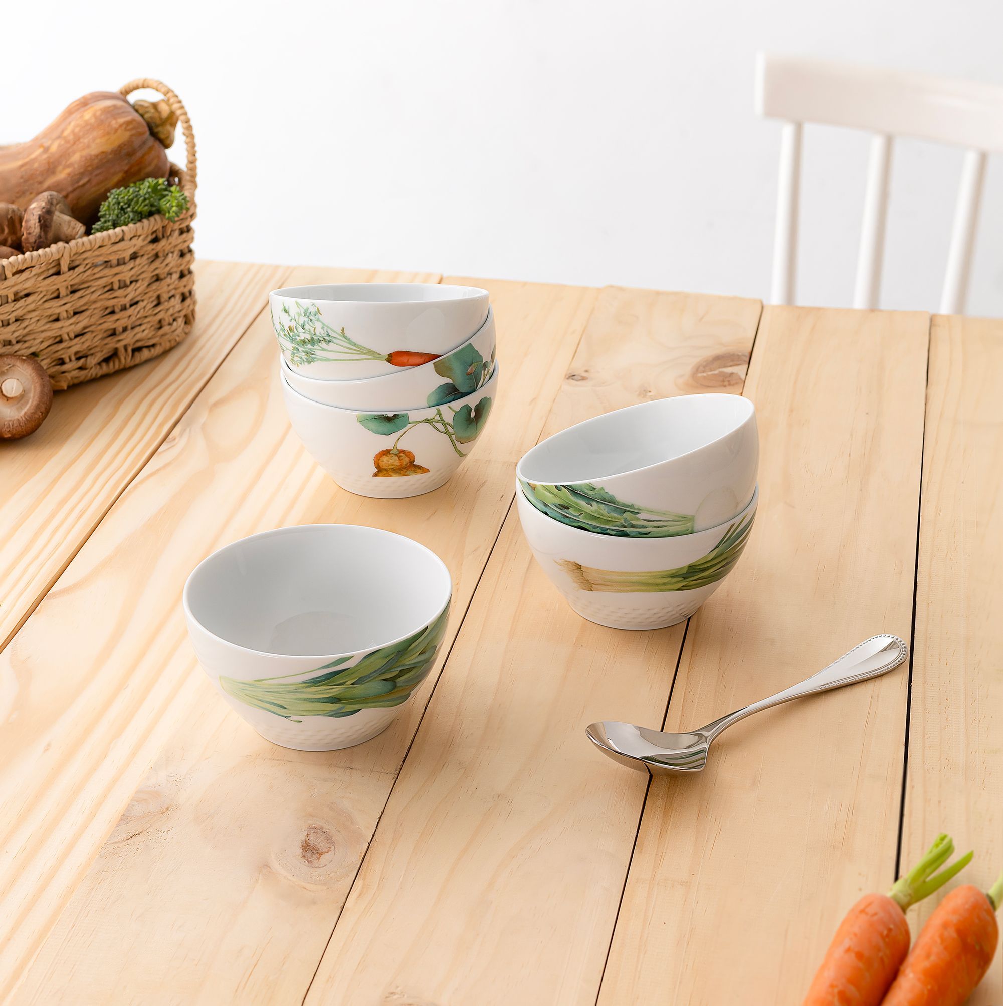 Bộ bát đĩa ăn châu Á cơ bản 22 món (cho 6 người) sứ trắng | Noritake Kyoka Shunsai 1620-17L - D022AC