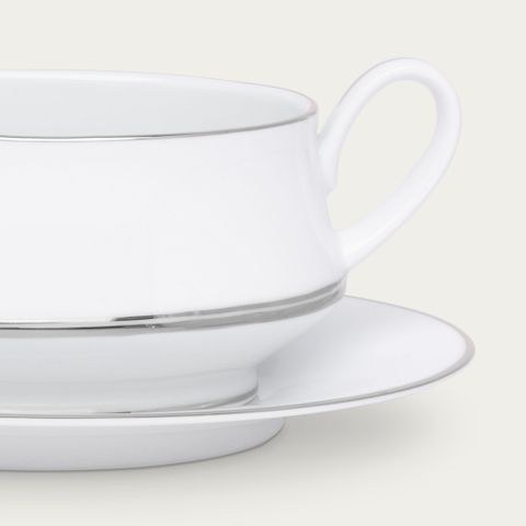  Bình (hũ) đựng nước xốt dung tích 500ml kèm đĩa lót sứ trắng | Noritake Galaxy L554L - 91341 