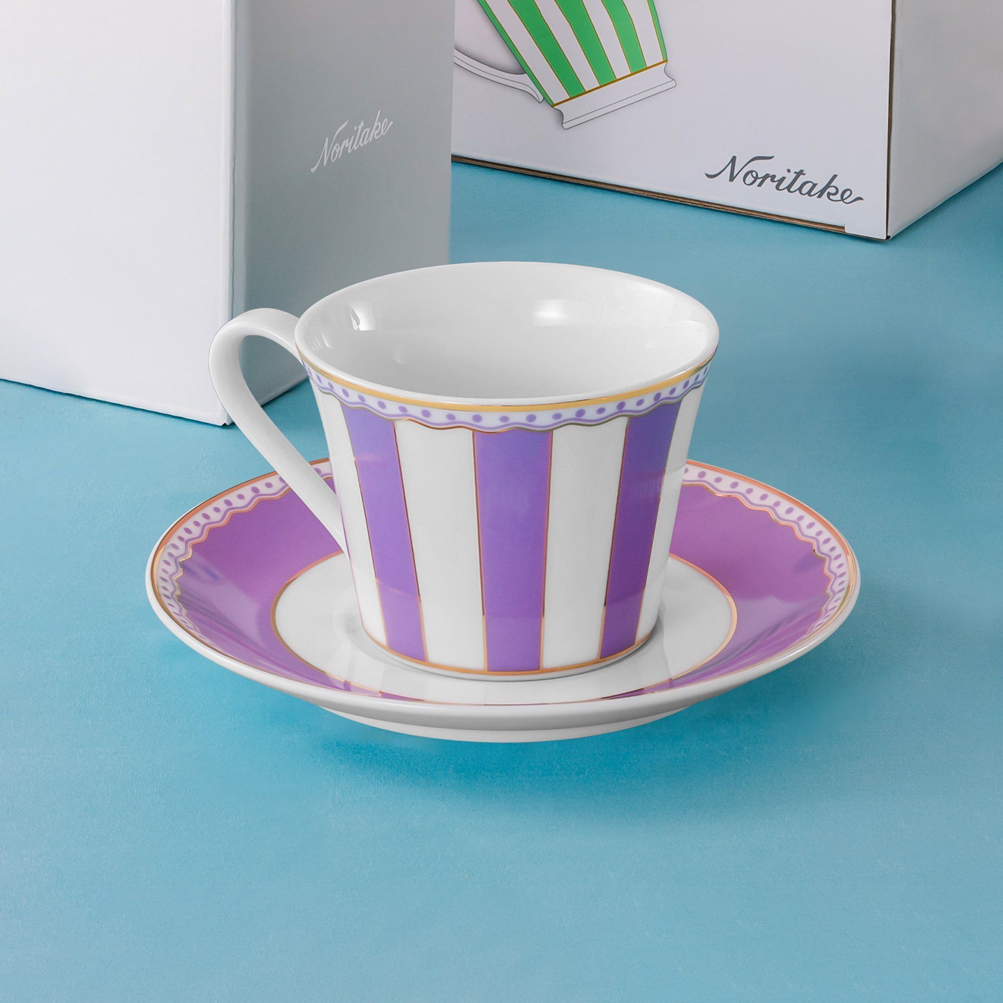 Chén trà (tách trà) 250ml (tím lavender) kèm đĩa lót sứ trắng | Noritake CRNIVL Lavender M-248L - T002B