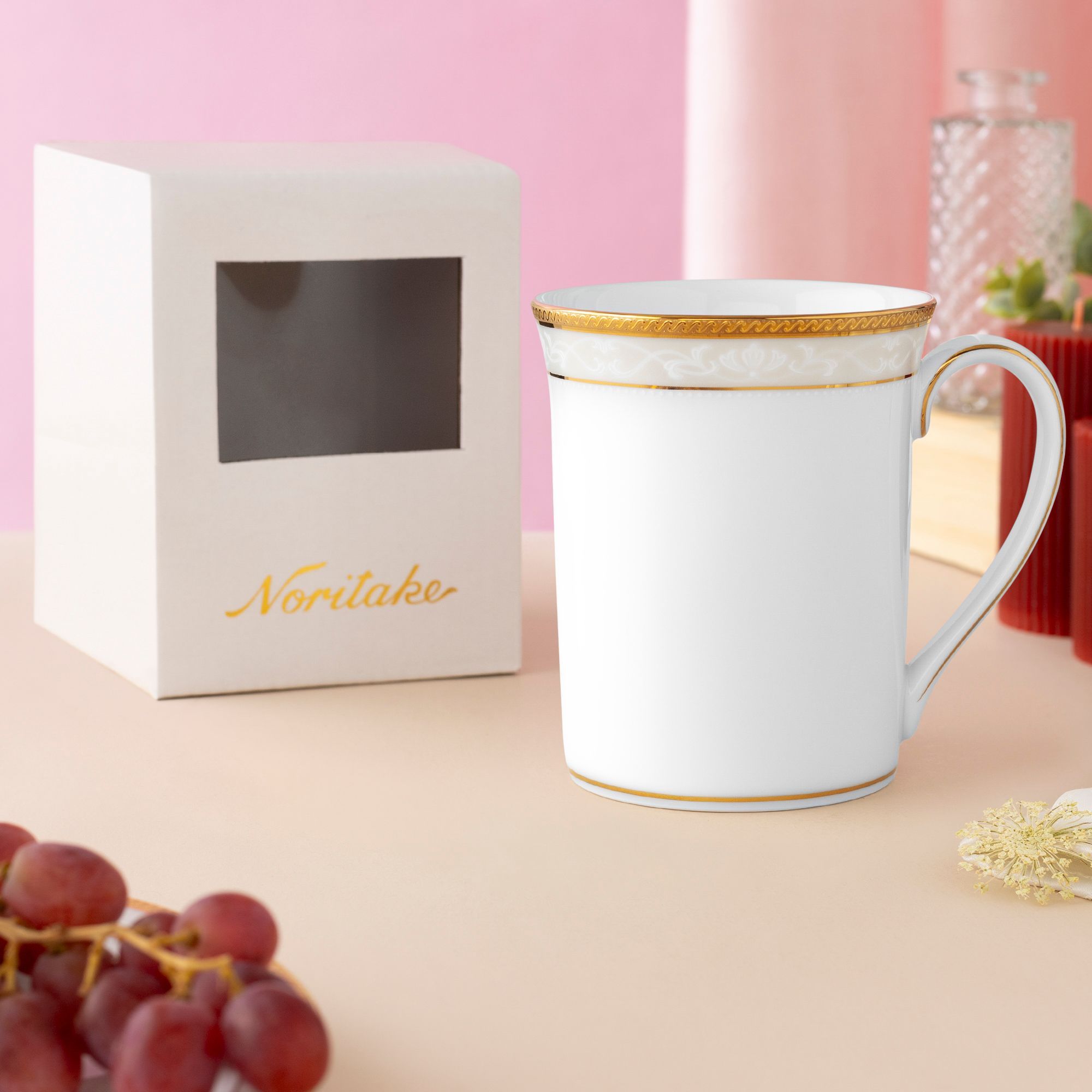 Cốc (ly) uống nước, cà phê dung tích 310ml sứ trắng | Noritake Hampshire Gold 4335L - T91332K