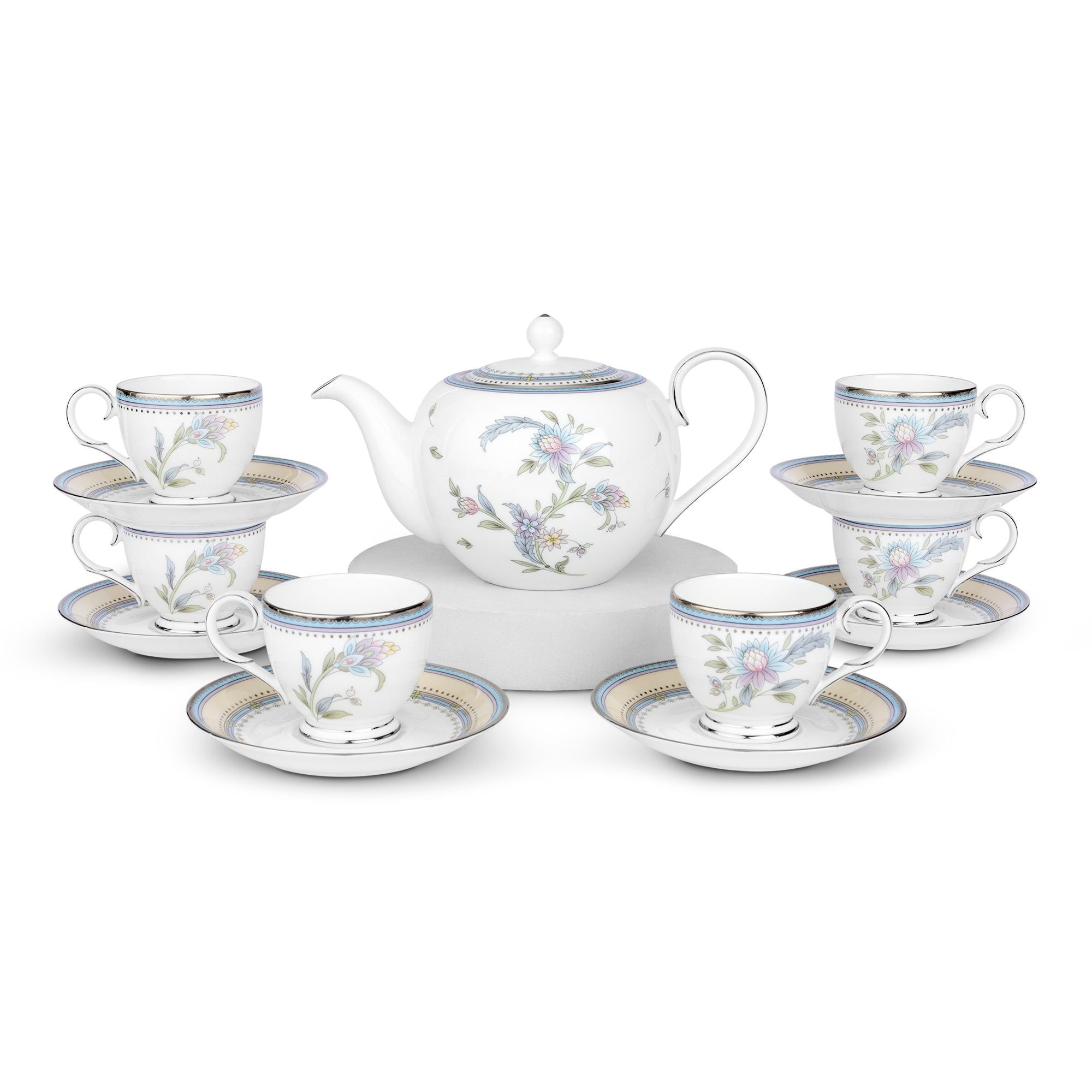 Bộ ấm chén uống trà nhỏ (ấm 650ml, chén 105ml) 13 món sứ xương | Noritake Jardin Fleuri 4910L - T014S