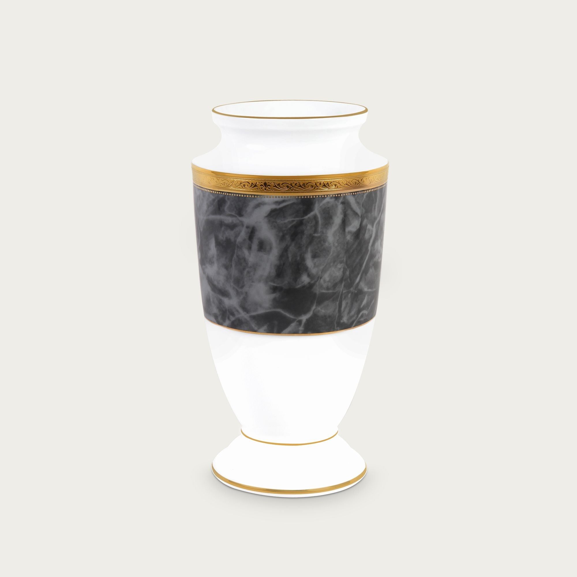 Bình hoa (lọ hoa) trang trí thân bầu cao 23cm (màu đen - granite black) sứ trắng | Noritake Majestic Black M-167L - T91875K