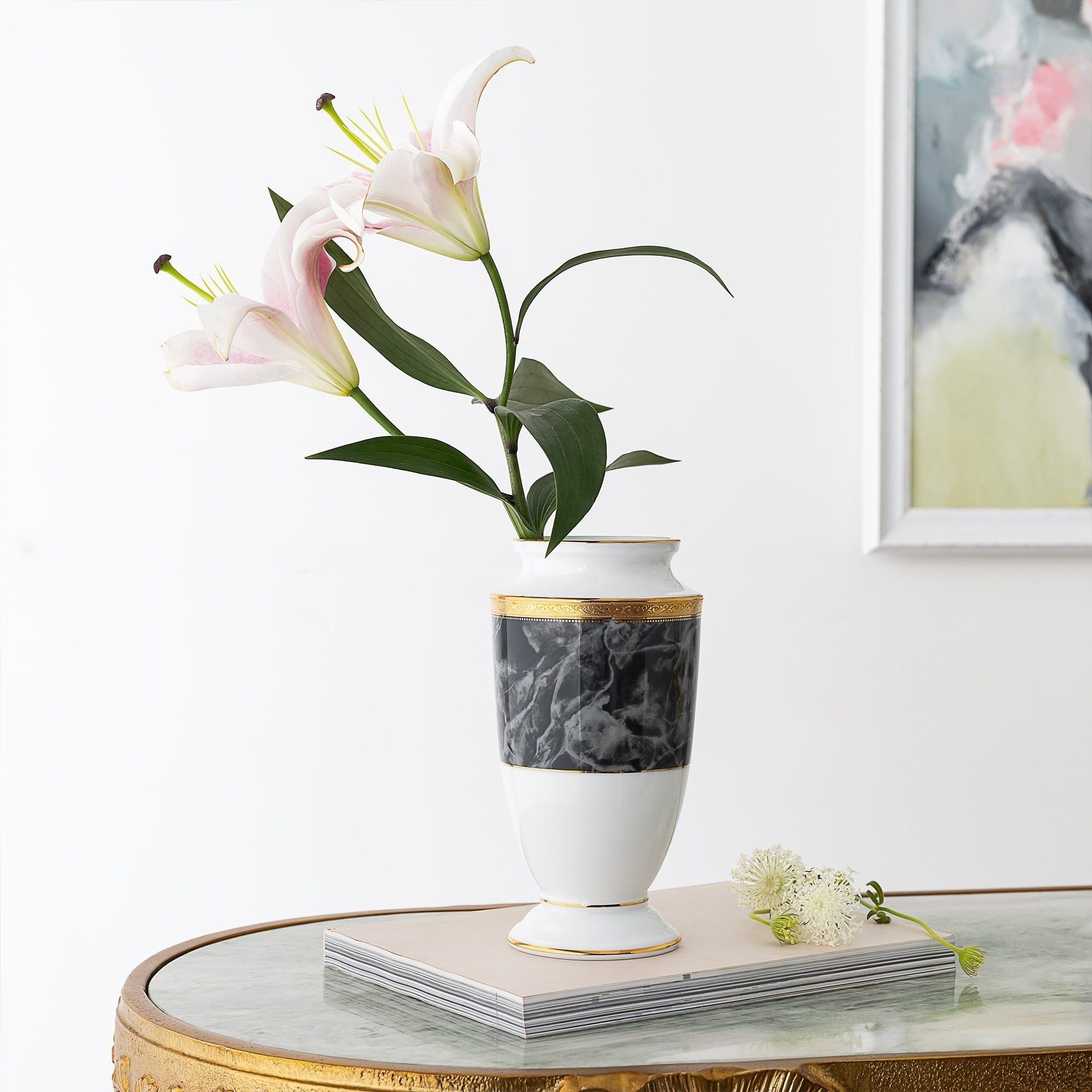 Bình hoa (lọ hoa) trang trí thân bầu cao 23cm (màu đen - granite black) sứ trắng | Noritake Majestic Black M-167L - T91875K