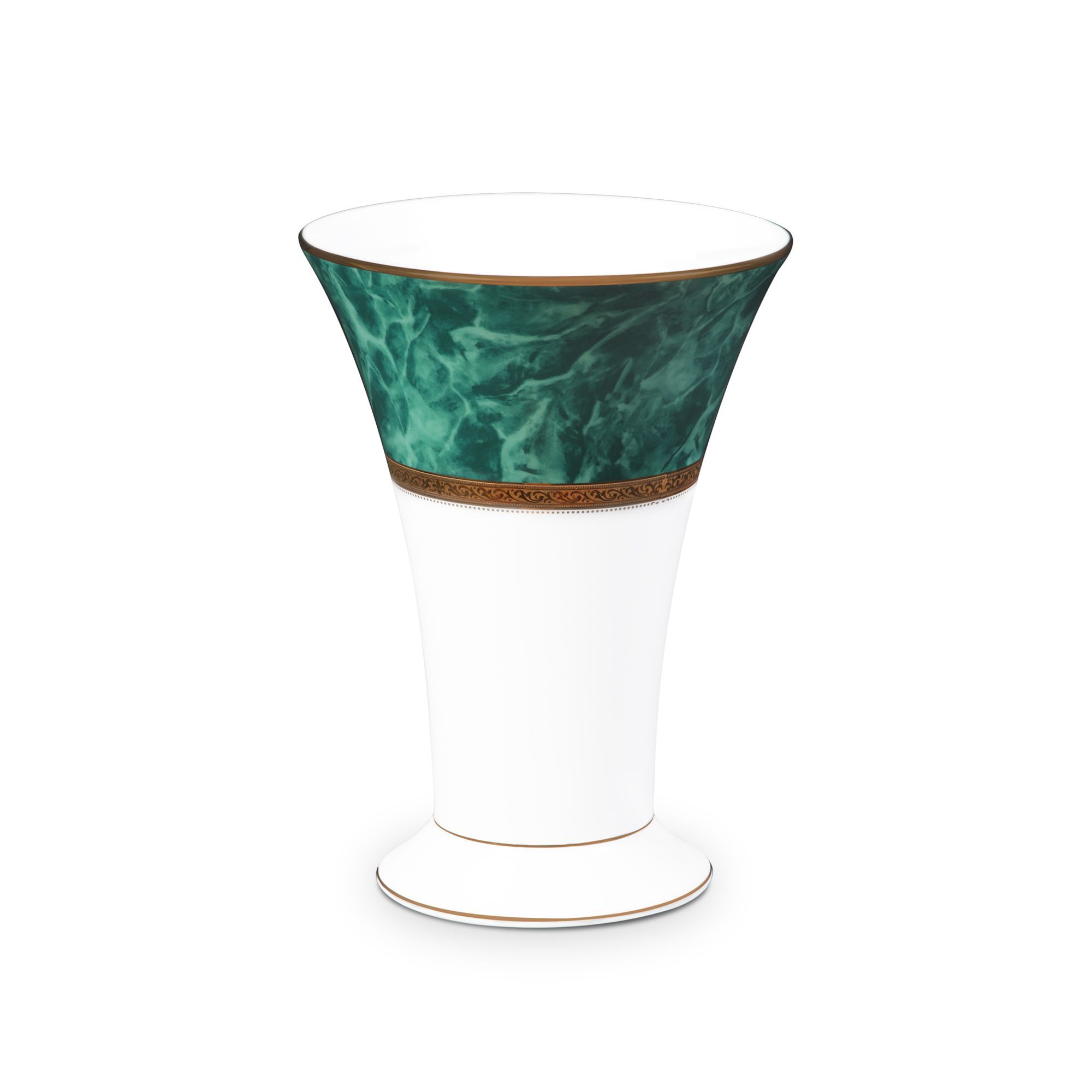 Bình hoa (lọ hoa) trang trí cổ loe cao 23,3cm (màu xanh - jade) sứ trắng | Noritake Majestic Green M-164L - T91825K